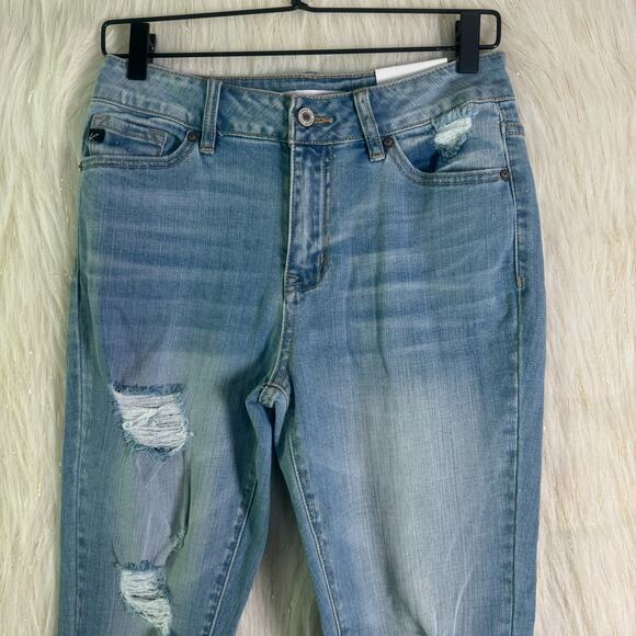 NWT Kancan Distressed Raw Hem Skinny Jeans Medium Wash High Waist Size 27x28 - Picture 2 of 10